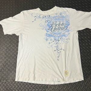 Ecko Unlimited White Tee with Blue Graphic Design